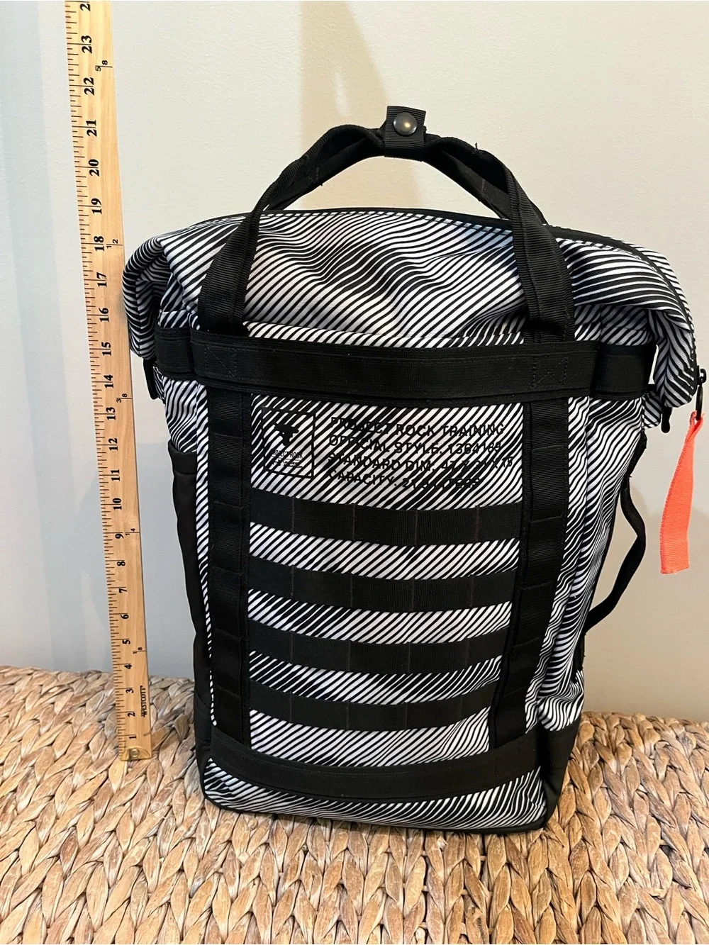 Under Armour Project Rock‎ Box Duffle Backpack Black White Stripe Unisex NWOT